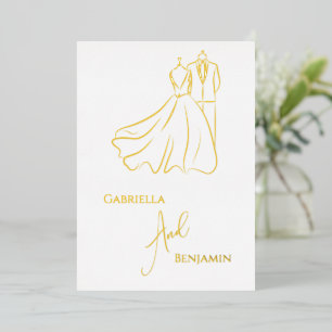 Minimalistische Gold-Weiß-Schrift Formal Hochzeit Folieneinladung