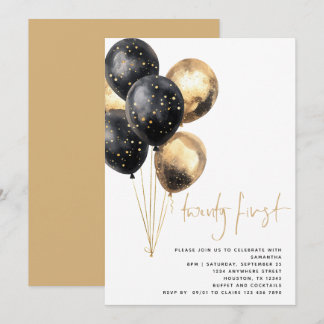 Minimalistische Goldballons 21. Party Einladung