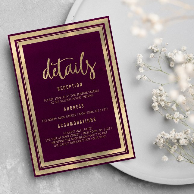 Minimalistische Goldburgunde Einladung (Minimalist luxury gold burgundy wedding Details)