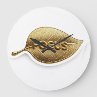Minimalistische goldene Blatt-"FOKUS"-Wanduhr-Prem Große Wanduhr