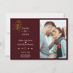 Minimalistische goldene Blumen-Hochzeit in tiefem  Save The Date