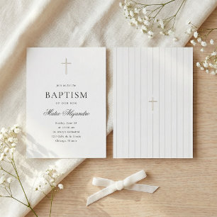 Minimalistische goldene Kreuz-Eleganz Jungen-Taufe Einladung