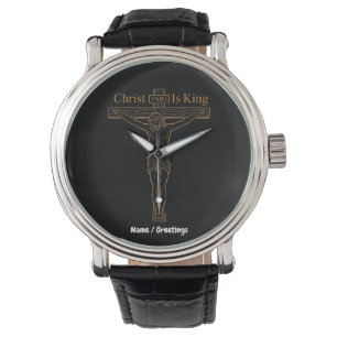 Minimalistische goldene Kreuzigungs-Kunst Christus Armbanduhr