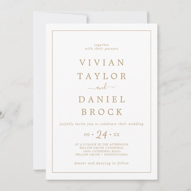 Minimalistische Goldfett-Namen Hochzeit Einladung (Vorderseite)