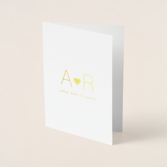 Minimalistische Goldfolienherz / Monogramm Liebe H Folienkarte (Vorderseite)