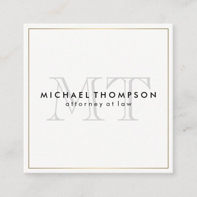 Minimalistische Goldgrenze mit Monogramm Quadratische Visitenkarte (Vorderseite)