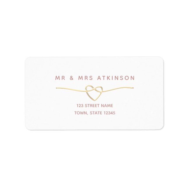 Minimalistische Goldherz-Hochzeitadresse Adressaufkleber (Vorne)