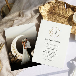 Minimalistische Goldmond-Celestialhochzeit Einladung