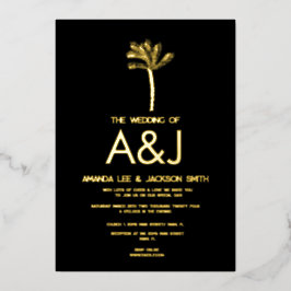 Minimalistische Goldpalme Tree Black Wedding Folieneinladung