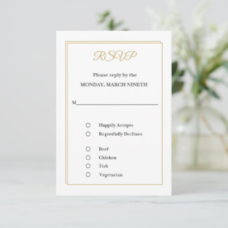 Minimalistische Goldrand-RSVP-Karte mit Essensausw RSVP Karte