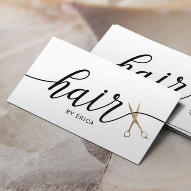 Minimalistische Goldschere Elegant Typografie Hair Visitenkarte (Von Creator hochgeladen)