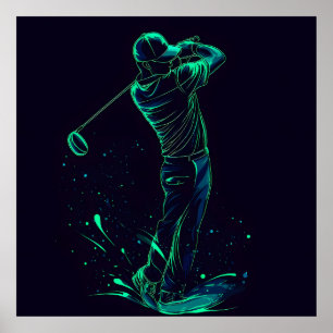 Minimalistische Golfer Green Glow Silhouette Poster