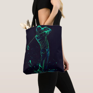 Minimalistische Golfer Green Glow Silhouette Tasche