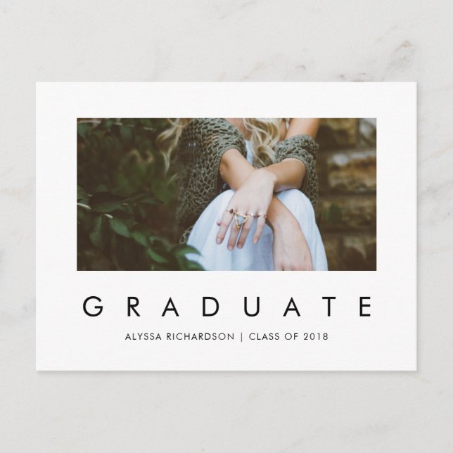 Minimalistische Grad | Foto Graduation Party Einla Einladungspostkarte (Vorderseite)