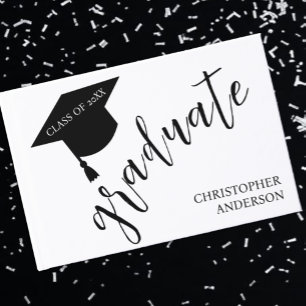 Minimalistische Graduiertenmütze Schwarz & Weiß Ab Gästebuch