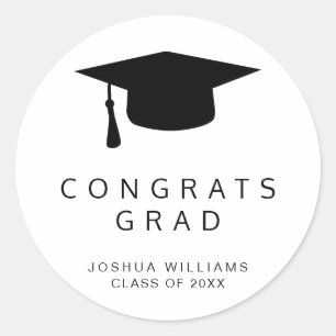 Minimalistische Graduierungskappe für Schwarz-Wei Runder Aufkleber