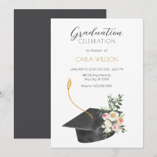 Minimalistische Graduierungskappe mit Einladung de