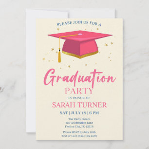 Minimalistische Graduierungspartei Pink Grad Cap Einladung