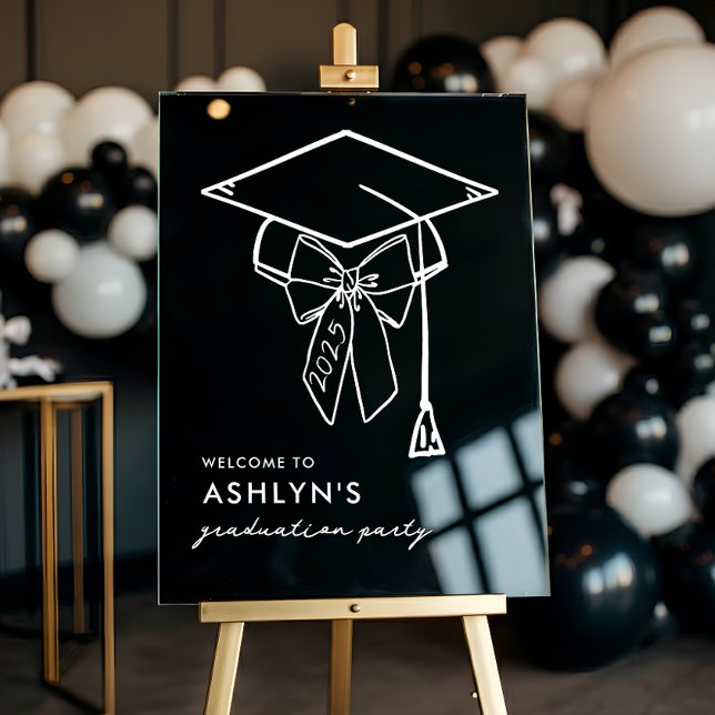 Minimalistische Graduierungspauschale mit Bow-Begr Acrylschild (Graduation Acrylic Welcome Sign | Grad Cap Welcome Sign)