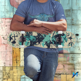 Minimalistische Graffiti mit ozeanischer Farbe und Skateboard