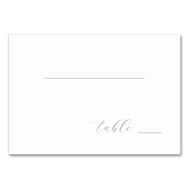 Minimalistische graue kursive Tischkarte Tischnummer (Vorderseite)