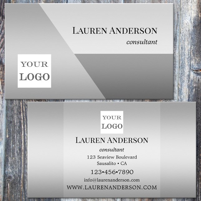 Minimalistische Graue Logo-Visitenkarte Visitenkarte (Professional business card featuring your custom logo on a simple silver gray design - consultant )