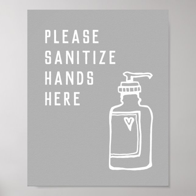 Minimalistische graue Sanitize Hände hier Poster (Vorne)