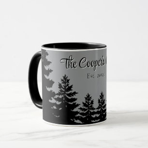 Minimalistische graue schwarze Kiefernbaumsilhouet Tasse