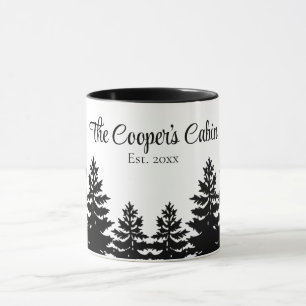 Minimalistische graue schwarze Kiefernbaumsilhouet Tasse