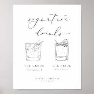 Minimalistische graue Unterschrift Drinks Hochzeit Poster