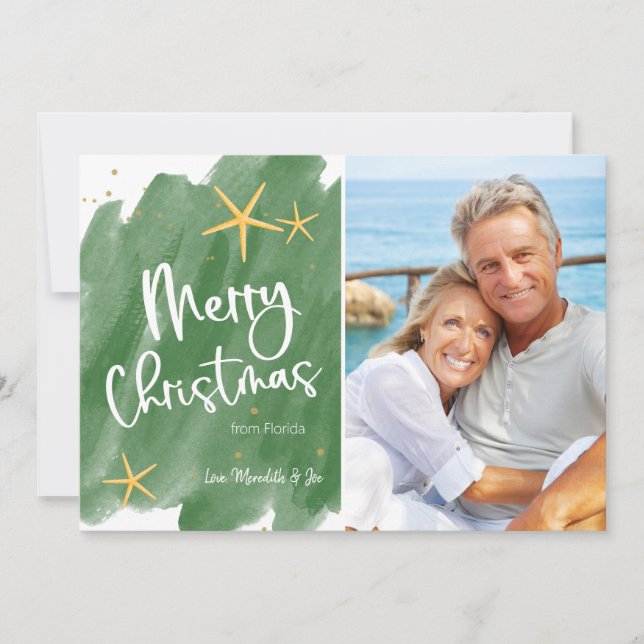 Minimalistische Green & Gold Watercolor Weihnachts (Vorderseite)