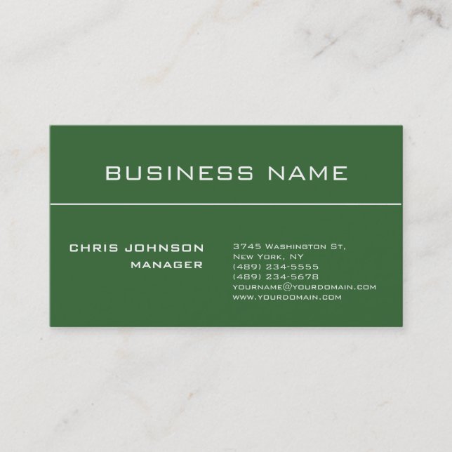 Minimalistische Green Trendmanager Business Card Visitenkarte (Vorderseite)