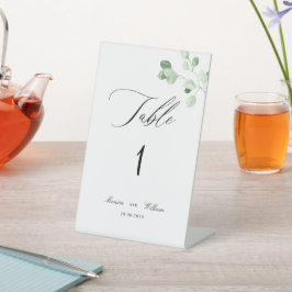 Minimalistische Greenery Wedding Tischnummer Sockelschild