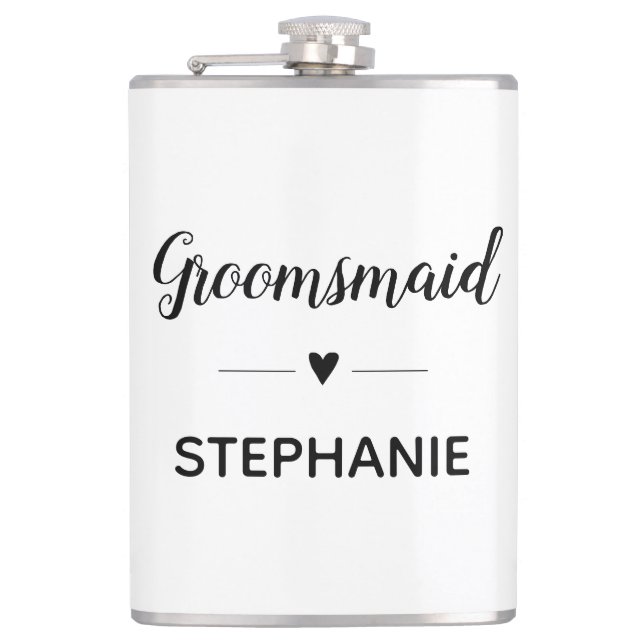 Minimalistische Groomsmaid mit Name Script Hochzei Flachmann (Vorderseite)
