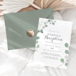 Minimalistische Grünanlage Eukalyptus Wedding Empf Einladung<br><div class="desc">Diese minimalistische grün eucalyptus Hochzeitsempfehlung lädt zu einem rustikalen Party nach der Entstehung ein. Das Design zeichnet sich durch Aquarellfarben elegante grüne Eukalyptus-Blätter aus. RSVP-Karten werden separat verkauft,  oder Sie können die UAWG auf der Rückseite oder am Ende der Karte sehen.</div>