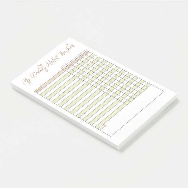 Minimalistische Grünbraun-Weekly-Habit-Tracker Post-it Klebezettel (angewinkelt)