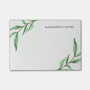 Minimalistische grüne Aquarellfarben-Blätter auf W Post-it Klebezettel