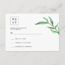 Minimalistische grüne Blätter auf dem RSVP für Whi