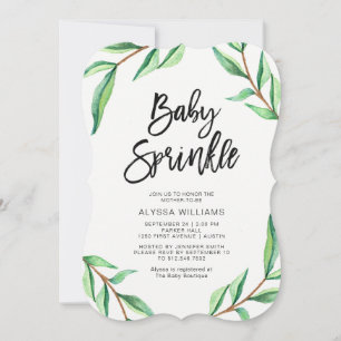 Minimalistische grüne Blätter auf White Baby Sprin Einladung
