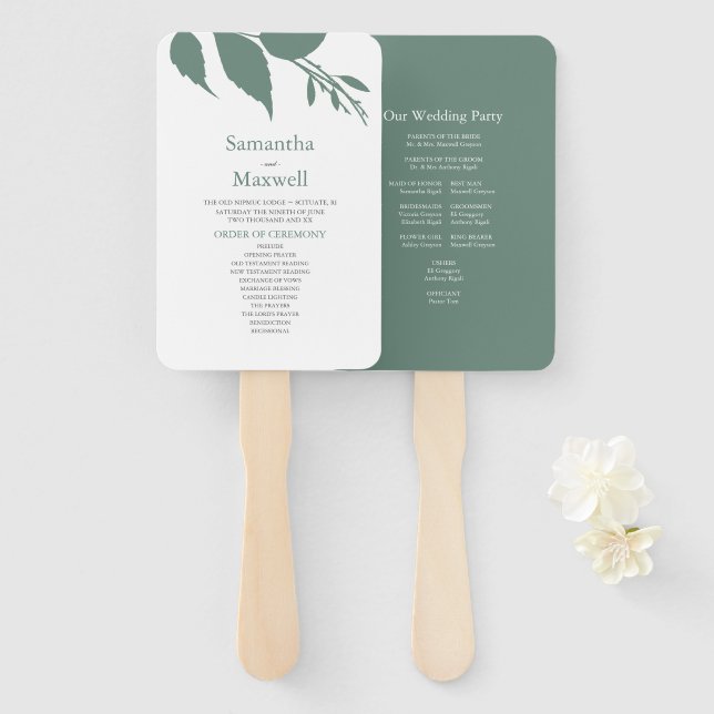 Minimalistische Grüne Blätter Hochzeit Fächer (Vorne und Hinten)