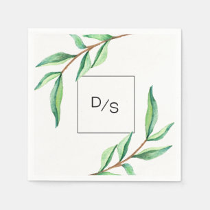 Minimalistische grüne Blätter mit Monogram Wedding Serviette