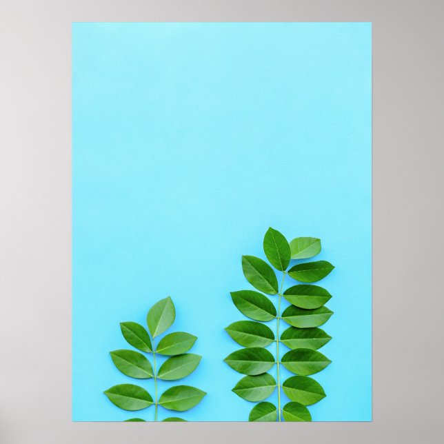 Minimalistische grüne Blätter über den blauen Hint Poster (Vorne)