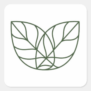 Minimalistische grüne Blattlinienkunst Quadratischer Aufkleber