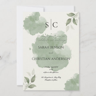 Minimalistische grüne botanische Hochzeitseinladun Einladung