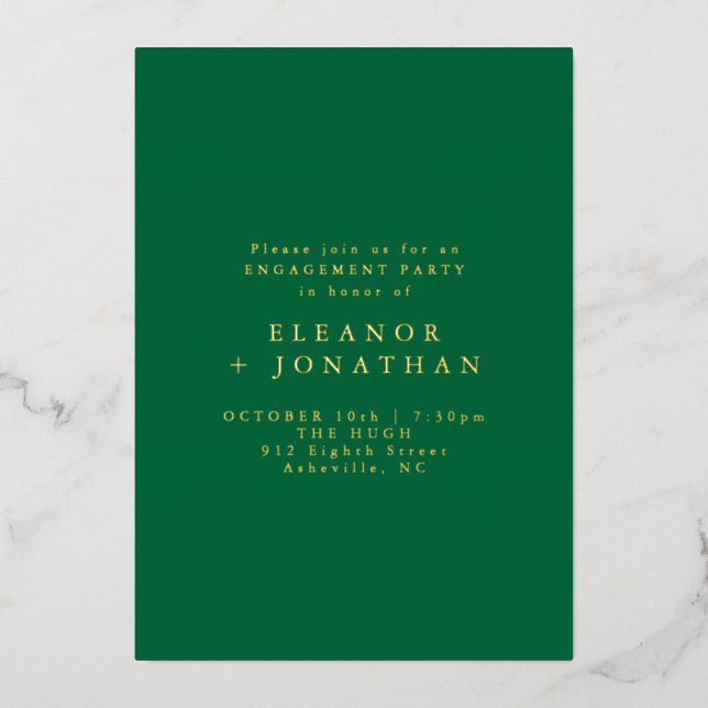 Minimalistische Grüne Elegante Engagement Party Go Folieneinladung (Vorderseite)