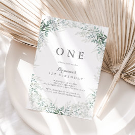 Minimalistische Grüne Eukalyptus Erste Geburtstags Einladung