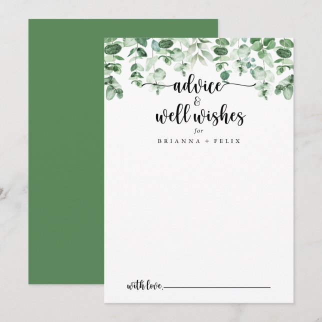 Minimalistische Grüne Eukalyptus-Hochzeitsgebiete Hinweiskarte (Vorne/Hinten)