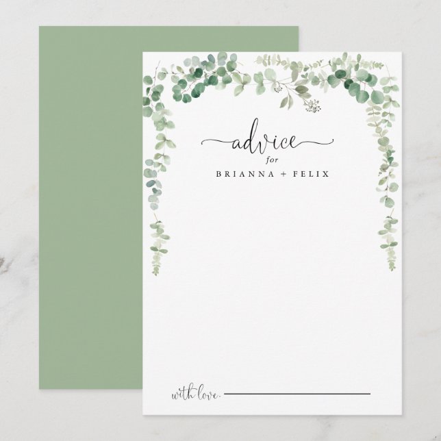 Minimalistische grüne Eukalyptus-Hochzeitsratenkar Hinweiskarte (Vorne/Hinten)