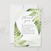 Minimalistische Grüne Fern Hochzeit Dankeschön Kar
