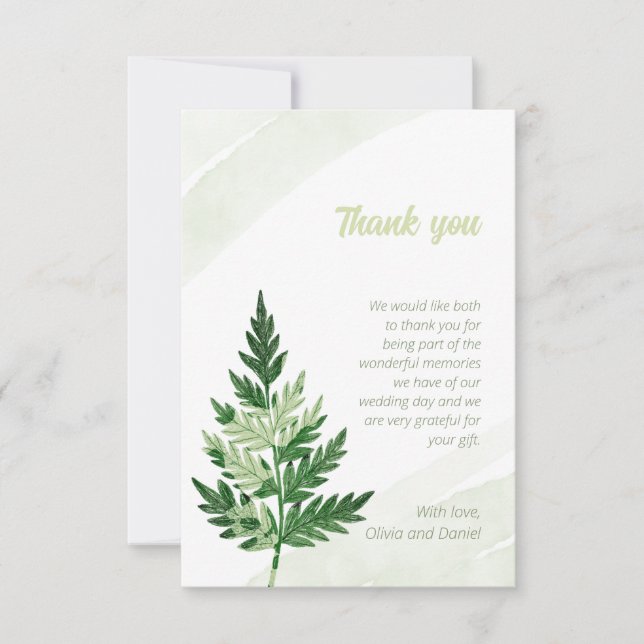 Minimalistische Grüne Fern Hochzeit Dankeschön Kar Dankeskarte (Vorderseite)